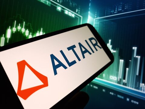 Konskie, Poland - May 13, 2024: Altair Engineering company logo displayed on mobile phone