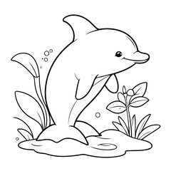 Simple Dolphin illustration for coloring book