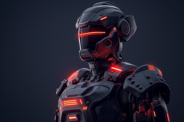 Futuristic robot with glowing red lines