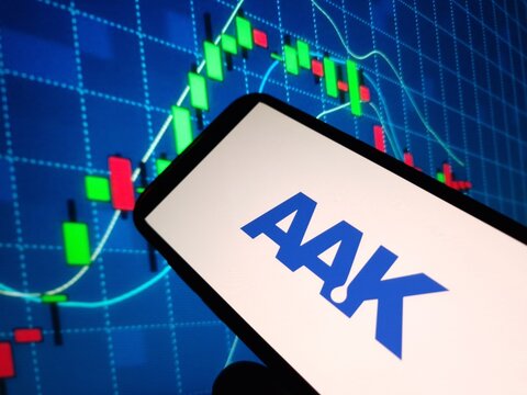 Konskie, Poland - May 13, 2024: AAK company logo displayed on mobile phone