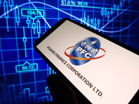 Konskie, Poland - May 13, 2024: Power Finance Corporation Ltd company logo displayed on mobile phone