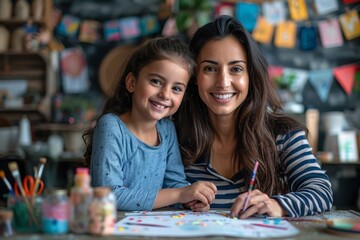 Fototapeta premium Cute kids are drawing in the art studio, AI generated
