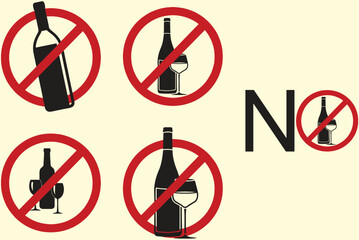 Alcohol bottles crossed. No alcohol icon in editable vector design. Alcohol prohibited sign for public places or offices. eps 10.