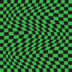 Checkered background with distorted squares. Abstract banner with distortion. Chess pattern. Chessboard surface.