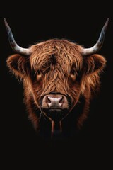 Highland Cow Portrait on Black Background Generative AI