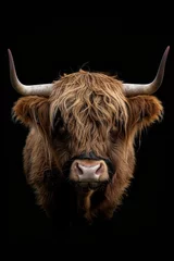 Keuken achterwand Schotse hooglander Highland Cow Portrait on Black Background Generative AI  © Gro