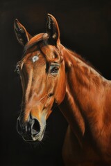 Obraz premium Majestic Horse Portrait on Black Background, Ideal for Equine Enthusiasts Generative AI