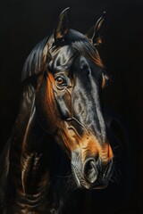 Majestic Horse Portrait on Black Background, Ideal for Equine Enthusiasts Generative AI