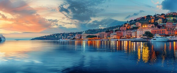 Naklejka premium Villefranche On Sea In The Evening. With Copy Space , Background