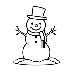 Adorable Snowman drawing illustration for colouring page