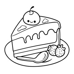 Cartoon Cake Slice doodle colouring book cover design