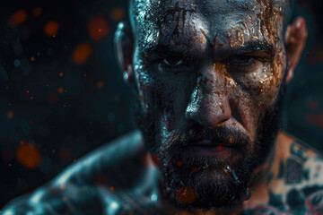 MMA. Boxing fights without rules. Tired MMA Boxer after finishing a difficult fight