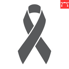 Awareness ribbon glyph icon, world cancer day and support, cancer ribbon vector icon, vector graphics, editable stroke solid sign, eps 10.