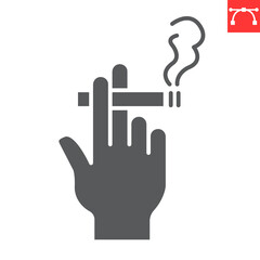 Hand hold cigarette glyph icon, addiction and nicotine, hand with a cigarette vector icon, vector graphics, editable stroke solid sign, eps 10.