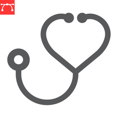 Stethoscope in heart shaped glyph icon, treatment and cardiology, heart shaped stethoscope vector icon, vector graphics, editable stroke solid sign, eps 10.