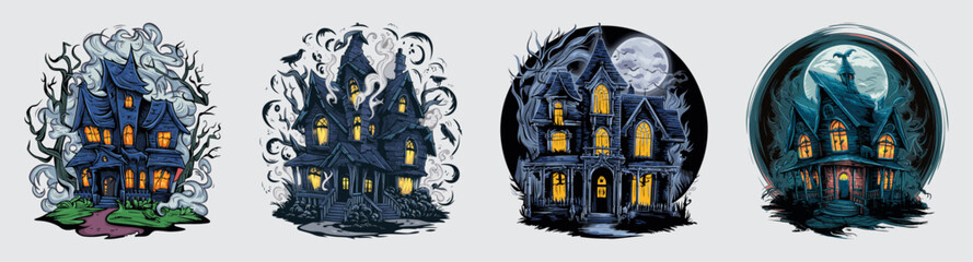 Spooky haunted house with a glowing moon vector