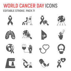 World Cancer Day glyph icon set, disease collection, vector graphics, logo illustrations, cancer day vector icons, charity signs, solid pictograms, editable stroke