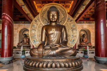 the Statue of Sakyamuni Buddha at the Eight Great Temples in Beijing takes center stage, radiating a sense of tranquility and reverence. The image captures the timeless beauty and
