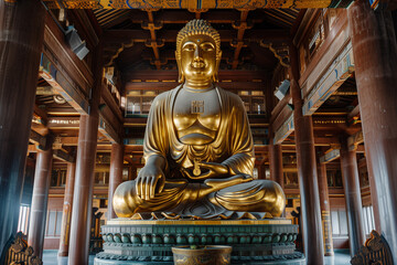 the Statue of Sakyamuni Buddha at the Eight Great Temples in Beijing takes center stage, radiating a sense of tranquility and reverence. The image captures the timeless beauty and