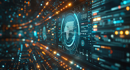 Fototapeta premium A futuristic screen showing a cutting-edge digital image with high-tech elements and futuristic design.