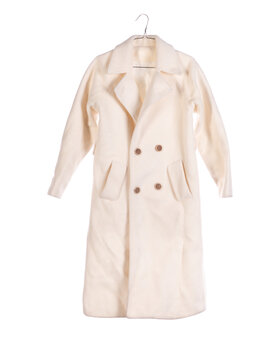 fashionable women white wool coat isolated on white background