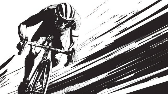 vintage black and white sketch sport bicycle racing pop art classic illustration bicycle racer wallpaper copy space