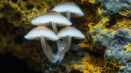 Enigmatic Bioluminescent Mushrooms Aglow in a Mystical Forest