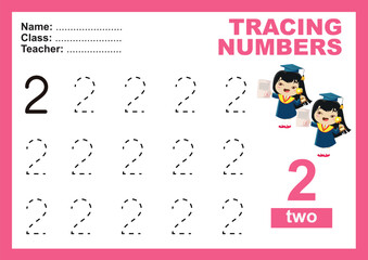 Trace and write number for children. Exercise for children to recognize the number. Educational worksheet for preschool. Vector file.