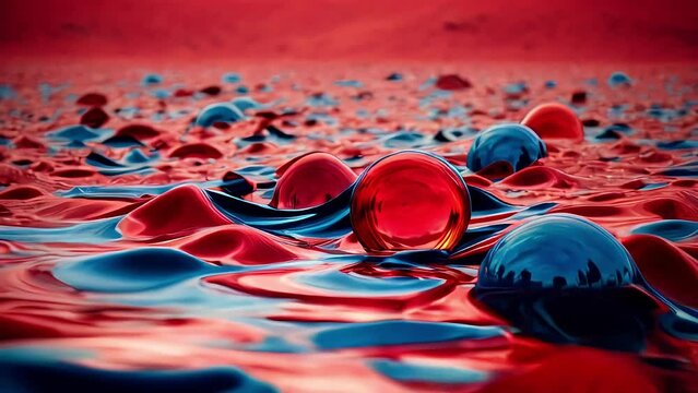 Red and blue liquid pool floating randomly texture. Waves of random liquids moving. Abstract Background silk style. Seamless pattern flowing