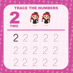 Trace and write number for children. Exercise for children to recognize the number. Educational worksheet for preschool. Vector file.