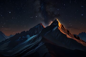 Dramatic mountain at night scene with stars, animated virtual repeating seamless 4k Generative AI 