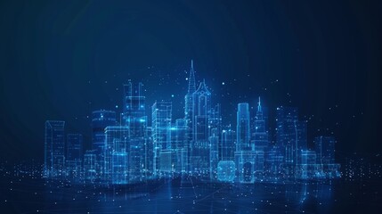 Low poly wireframe of a smart city abstract or metropolis. Intelligent building automation system business concept. Polygonal space with dots and lines. Vector. hyper realistic 