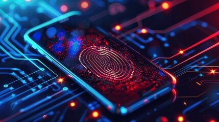 Mobile banking security concept, phone showing biometric fingerprint verification and two-factor authentication for secure transactions, AI Generative hyper realistic 