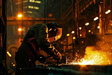 Welder Working in Factory Setting