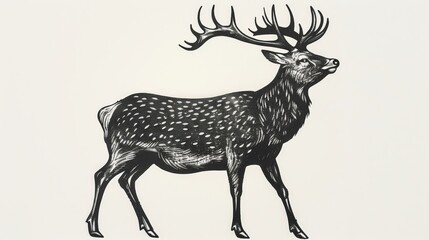 Black and White Drawing of a Deer