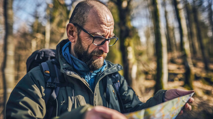 Obraz premium Strong man trekking on mountain , explore nature .