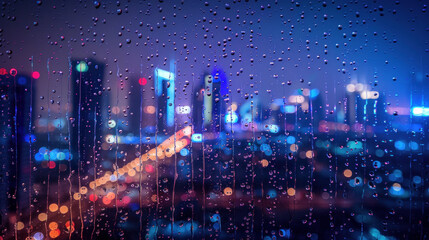 Raindrops on a window at night, with everything except the raindrops blurred out for a bokeh...