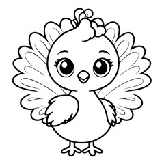 Cute vector illustration Peacock drawing for kids colouring activity