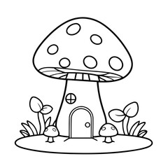 Vector illustration of a cute mushroom doodle drawing for kids page