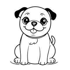 Vector illustration of a cute Pug drawing for children page