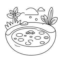 Cute vector illustration Pond drawing for toddlers coloring activity