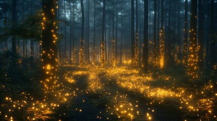 Naklejka premium A bioluminescent forest of genetically modified plants glowing softly under controlled lighting conditions