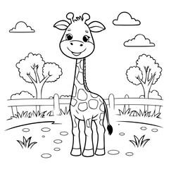 Vector illustration of a cute Giraffe drawing for kids colouring page