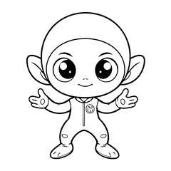 Simple vector illustration of alien drawing for toddlers colouring page