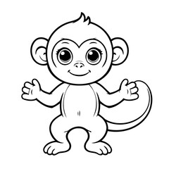 Simple vector illustration of monkey hand drawn for kids coloring page