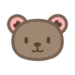 A cute brown bear face with large pink ears and a simple expression