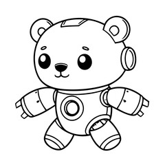 Simple vector illustration of BearRobot drawing colouring activity