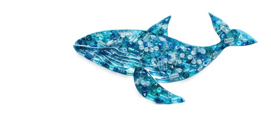 Whale marine animal made of plastic bottles on white background, Ocean pollution and plastic concentration concept. Save the planet, ecology inspiration