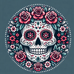 Fototapeta premium Round design with flower sugar skull