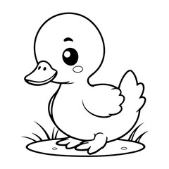 Cute vector illustration duck doodle black and white for kids page